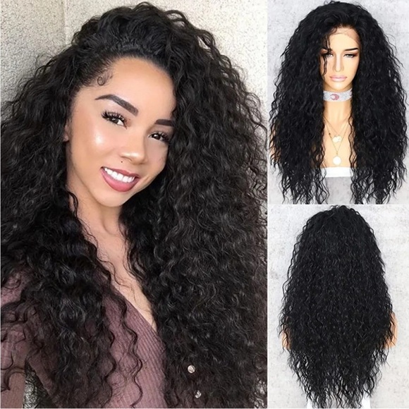 22” BLACK CURLY Lace Front Wig NEW